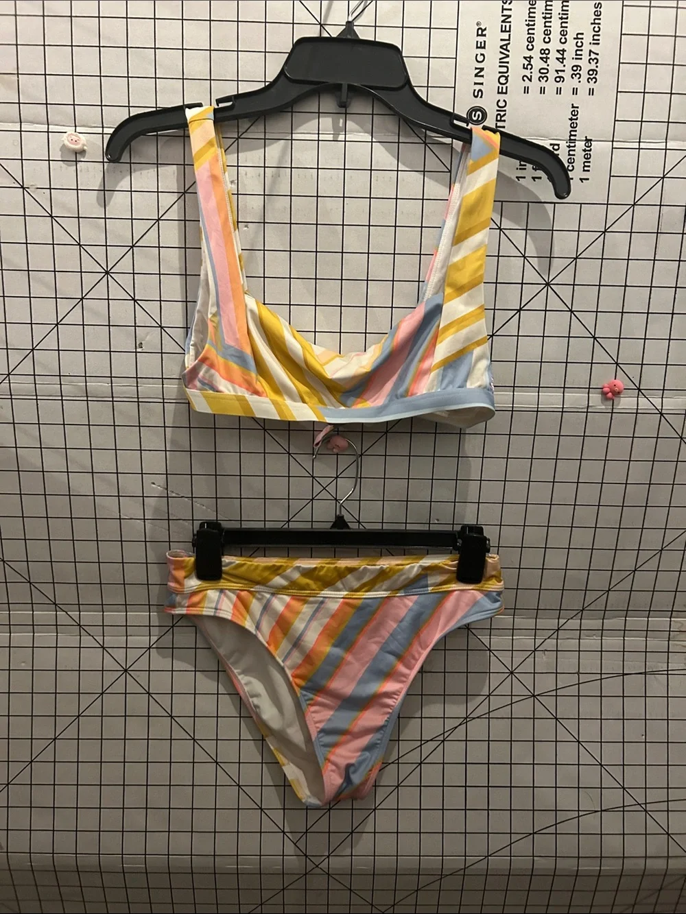 Billabong Striped Pastel Bikini Set in Yellow, Pink, Blue